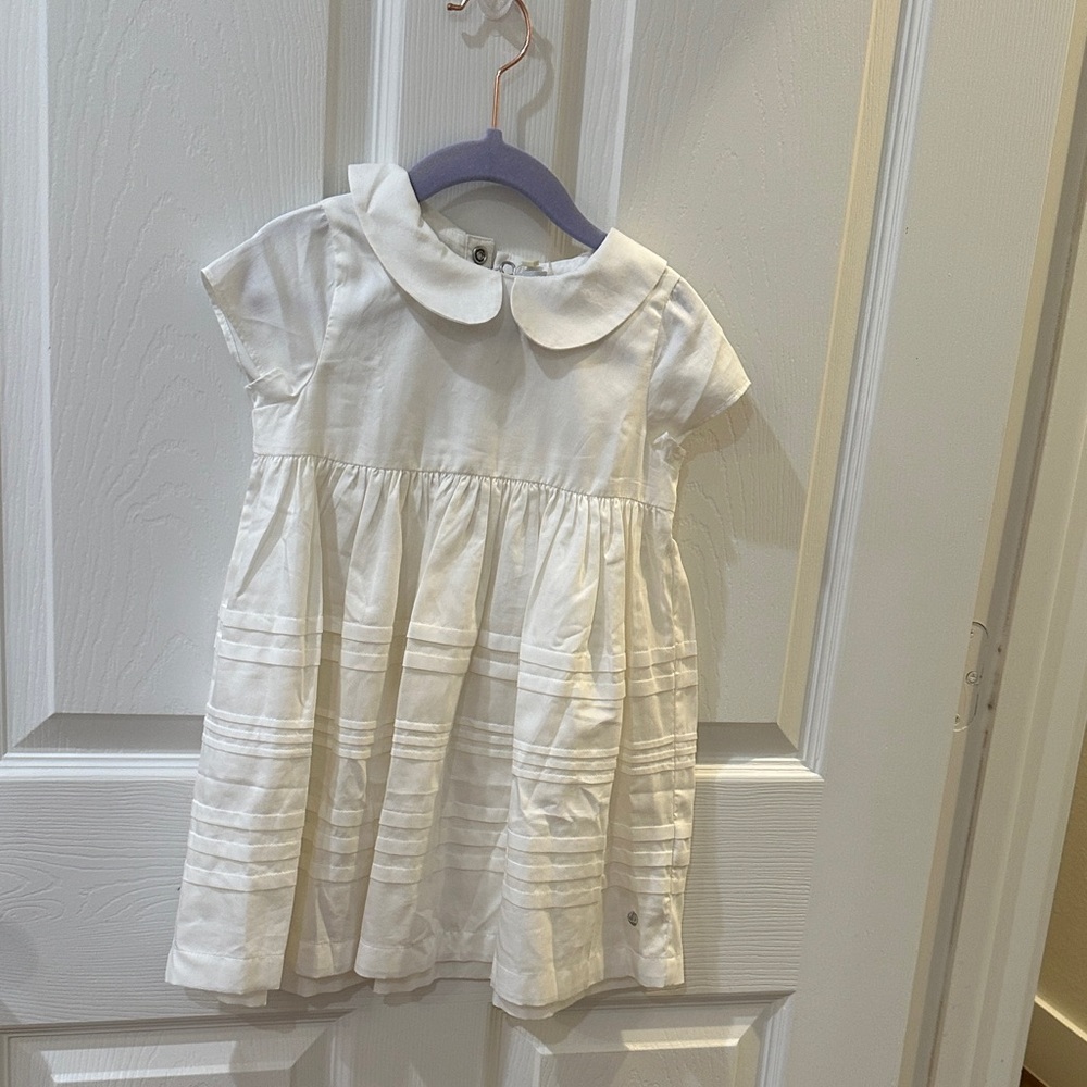 Petit Bateau Cream Kids Dress with Peter Pan Collar